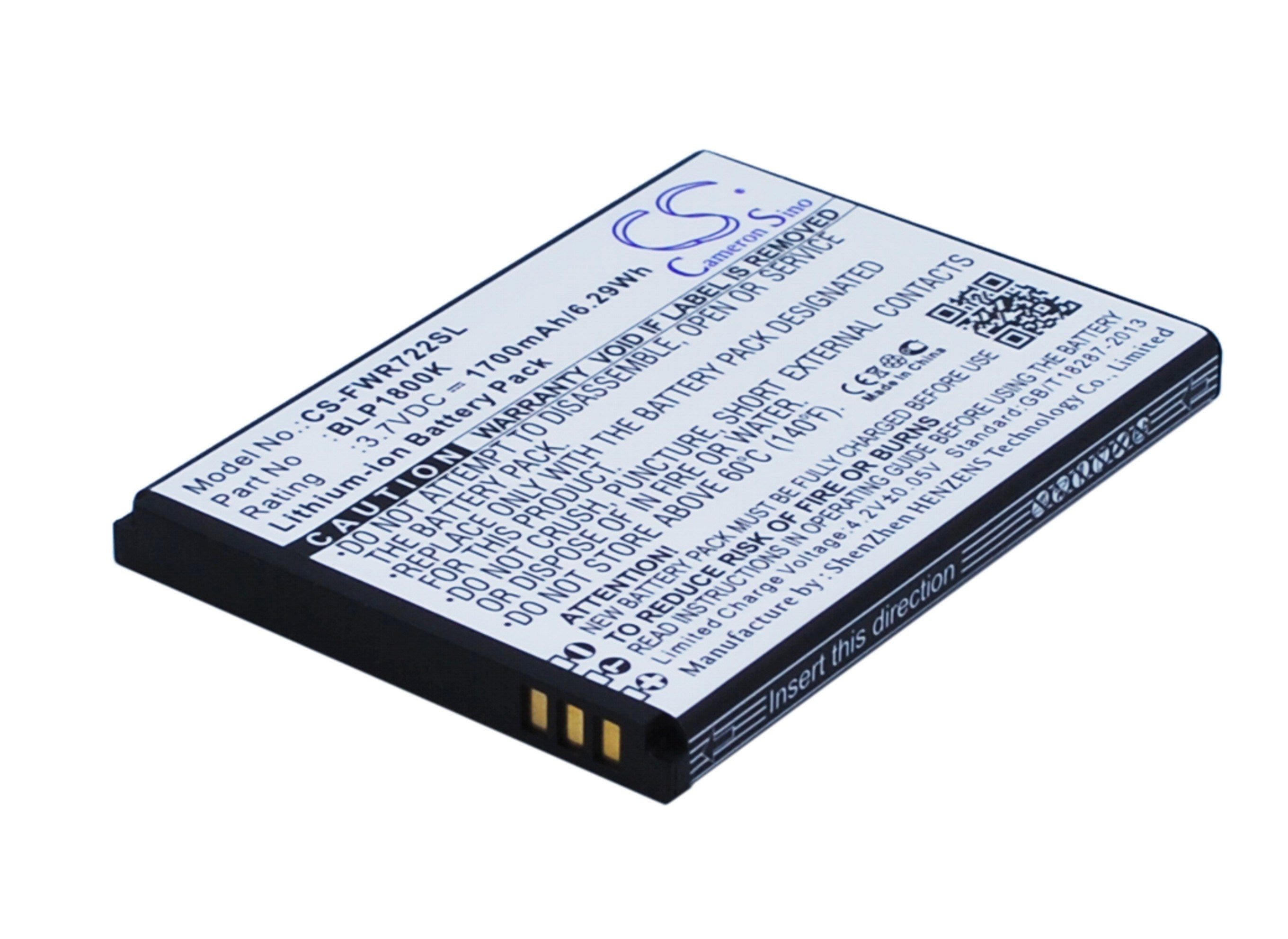 1700mAh Battery - CS-FWR722SL / Li-ion / Volts: 3.7