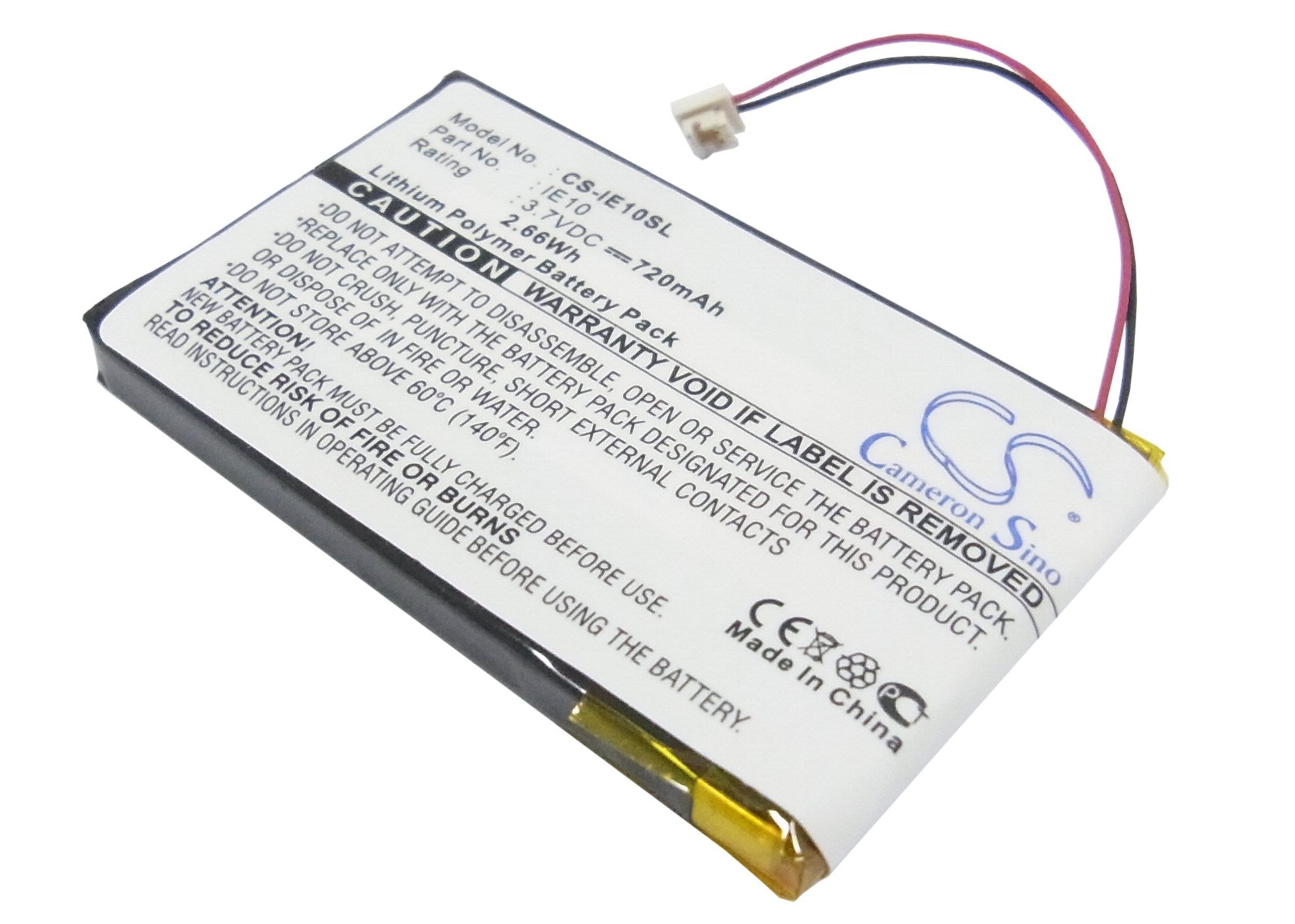 720mAh Battery - CS-IE10SL / Li-Polymer / Volts: 3.7