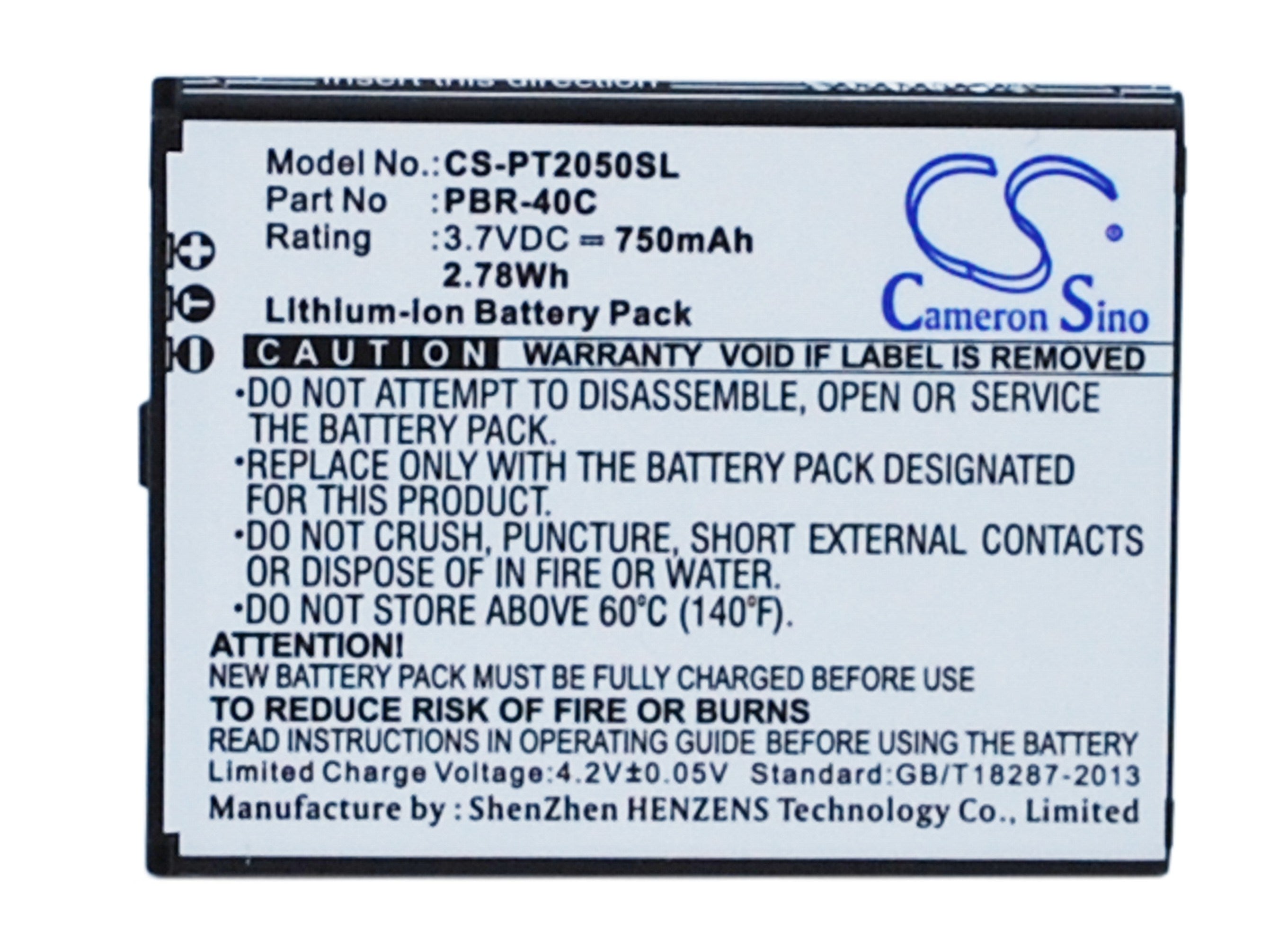 750mAh Battery - CS-PT2050SL / Li-ion / Volts: 3.7
