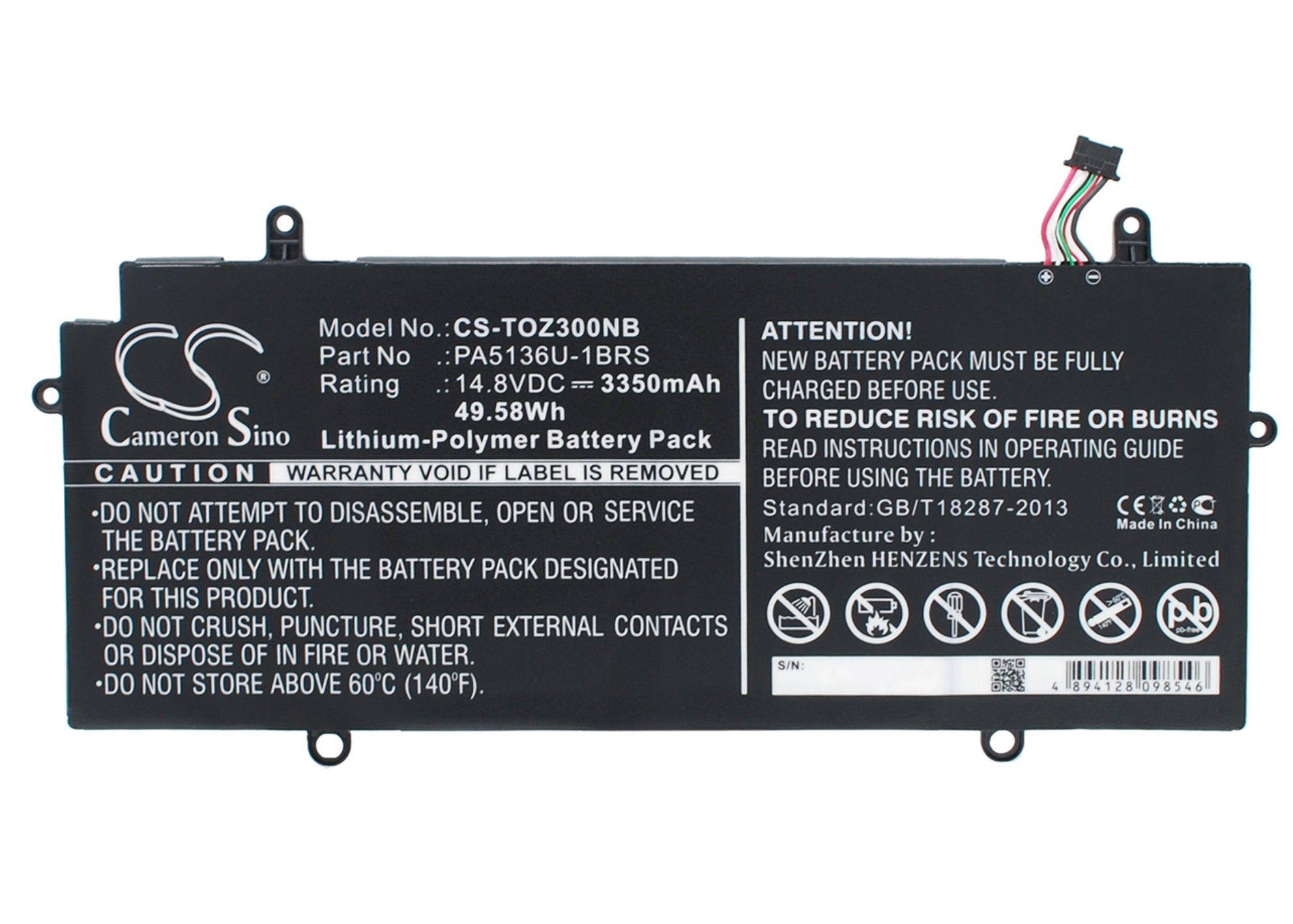3350mAh Battery - CS-TOZ300NB / Li-Polymer / Volts: 14.8