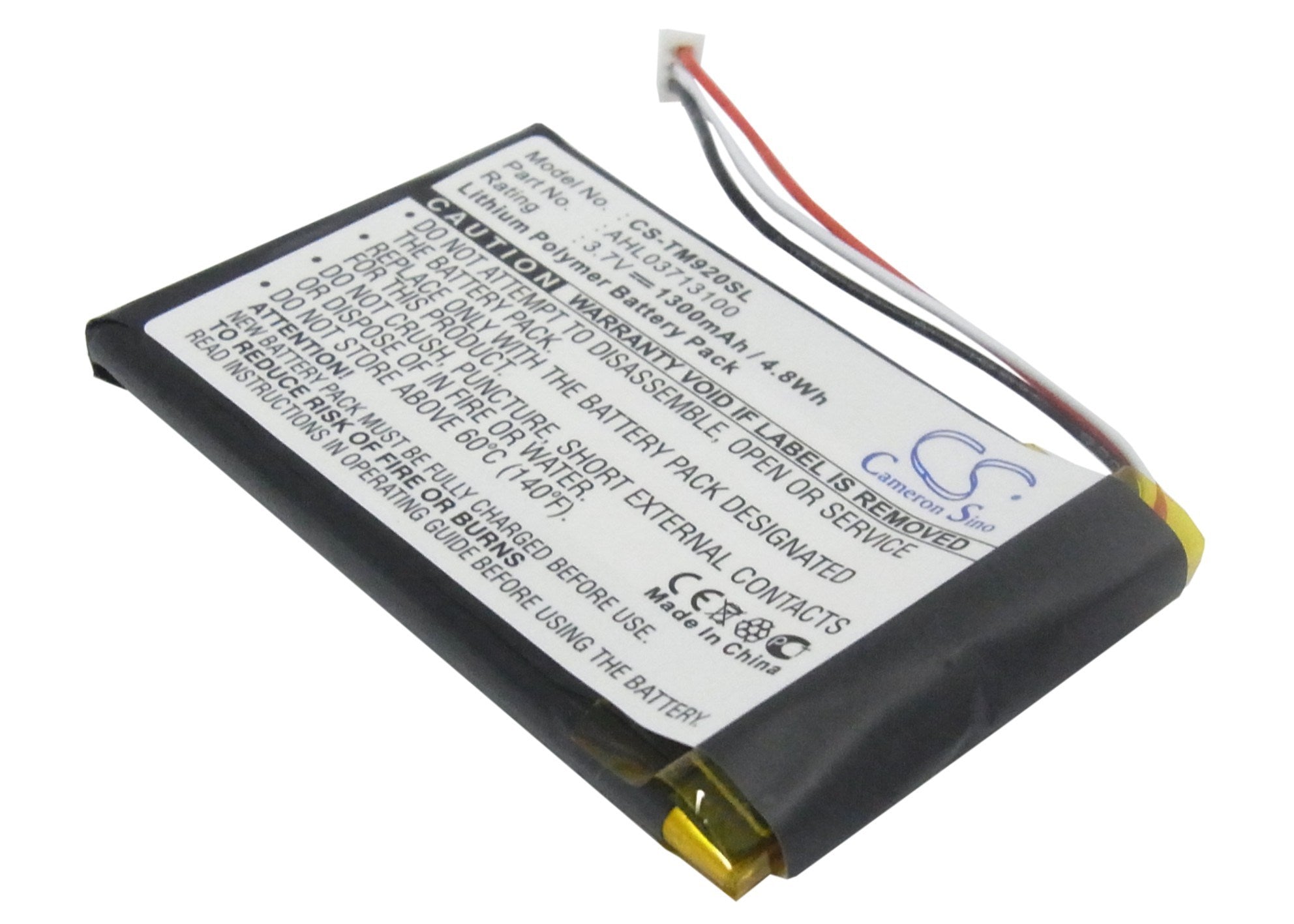 1300mAh Battery - CS-TM920SL / Li-Polymer / Volts: 3.7