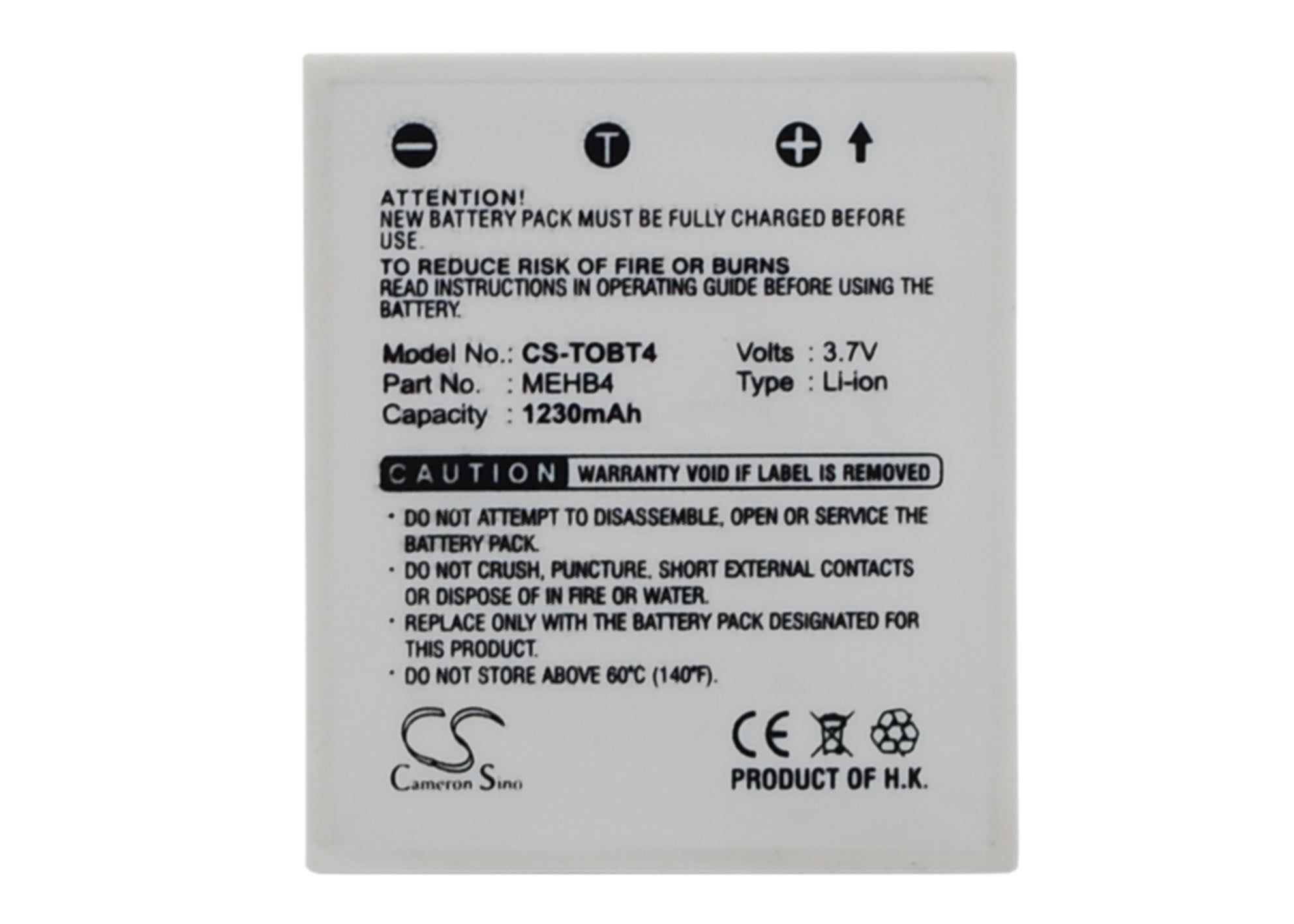 1230mAh Battery - CS-TOBT4 / Li-ion / Volts: 3.7