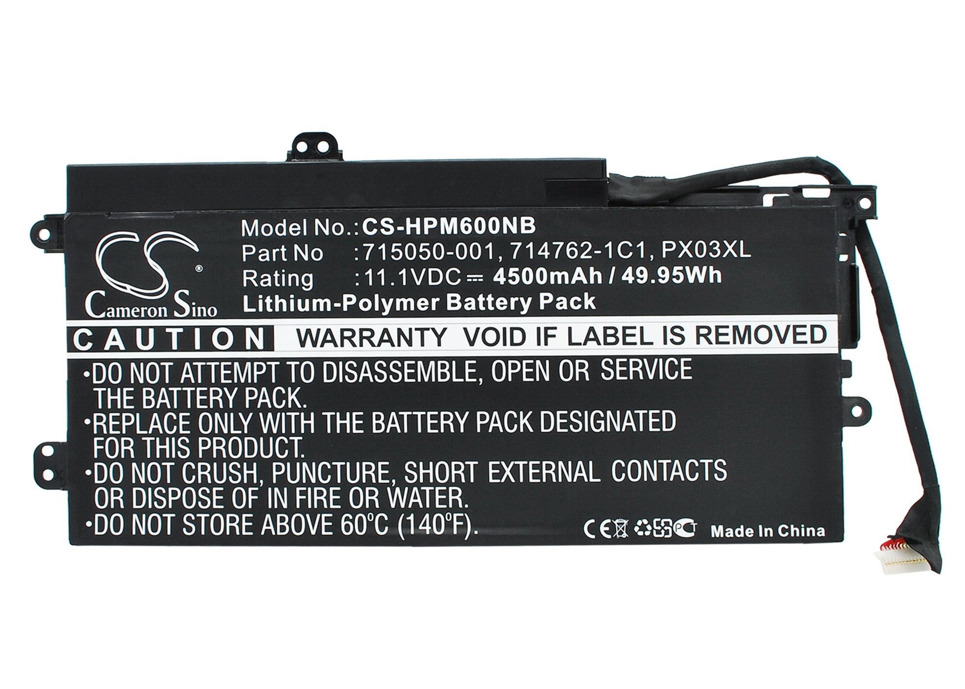 4500mAh Battery - CS-HPM600NB / Li-Polymer / Volts: 11.1