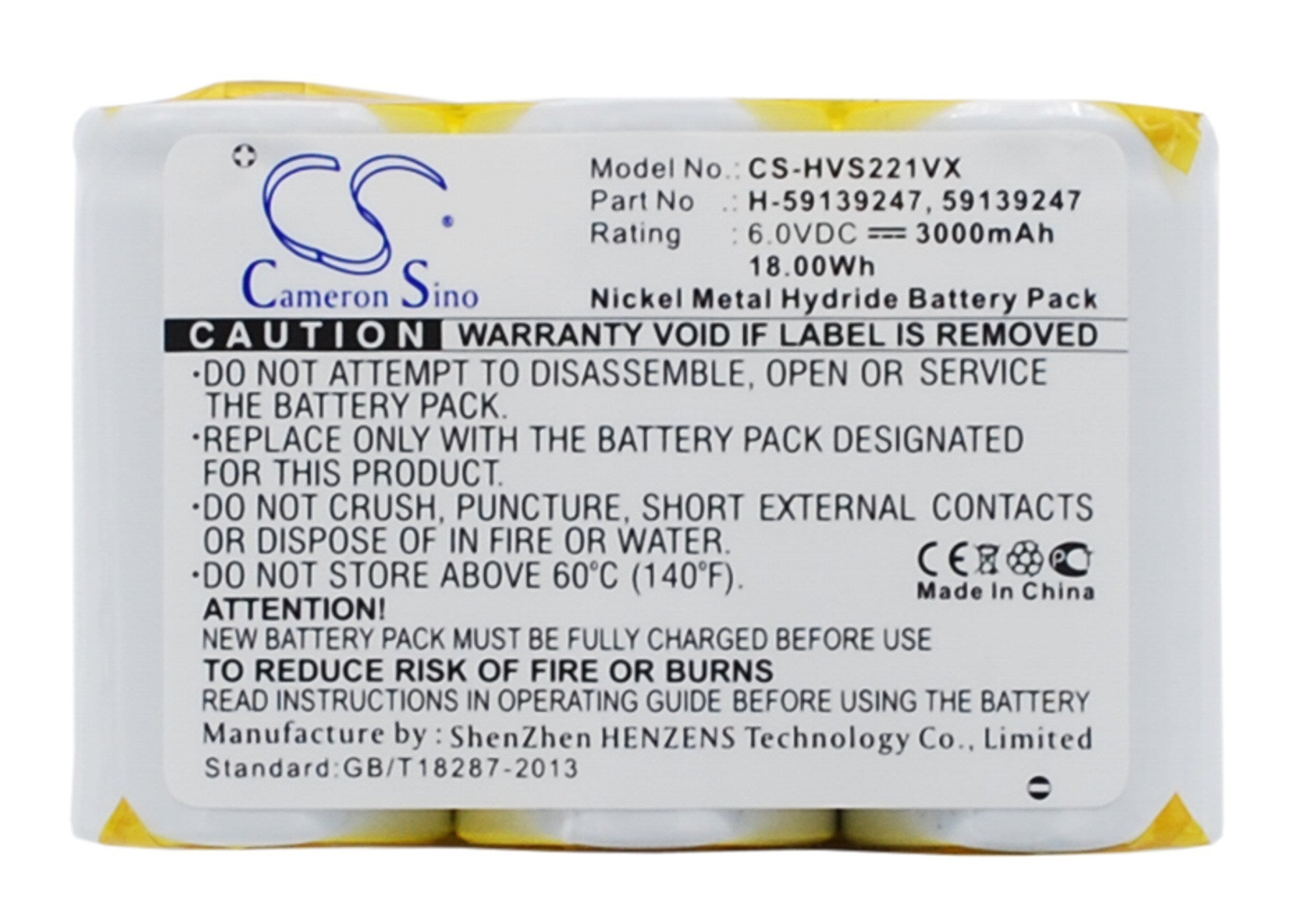 3000mAh Battery - CS-HVS221VX / Ni-MH / Volts: 6