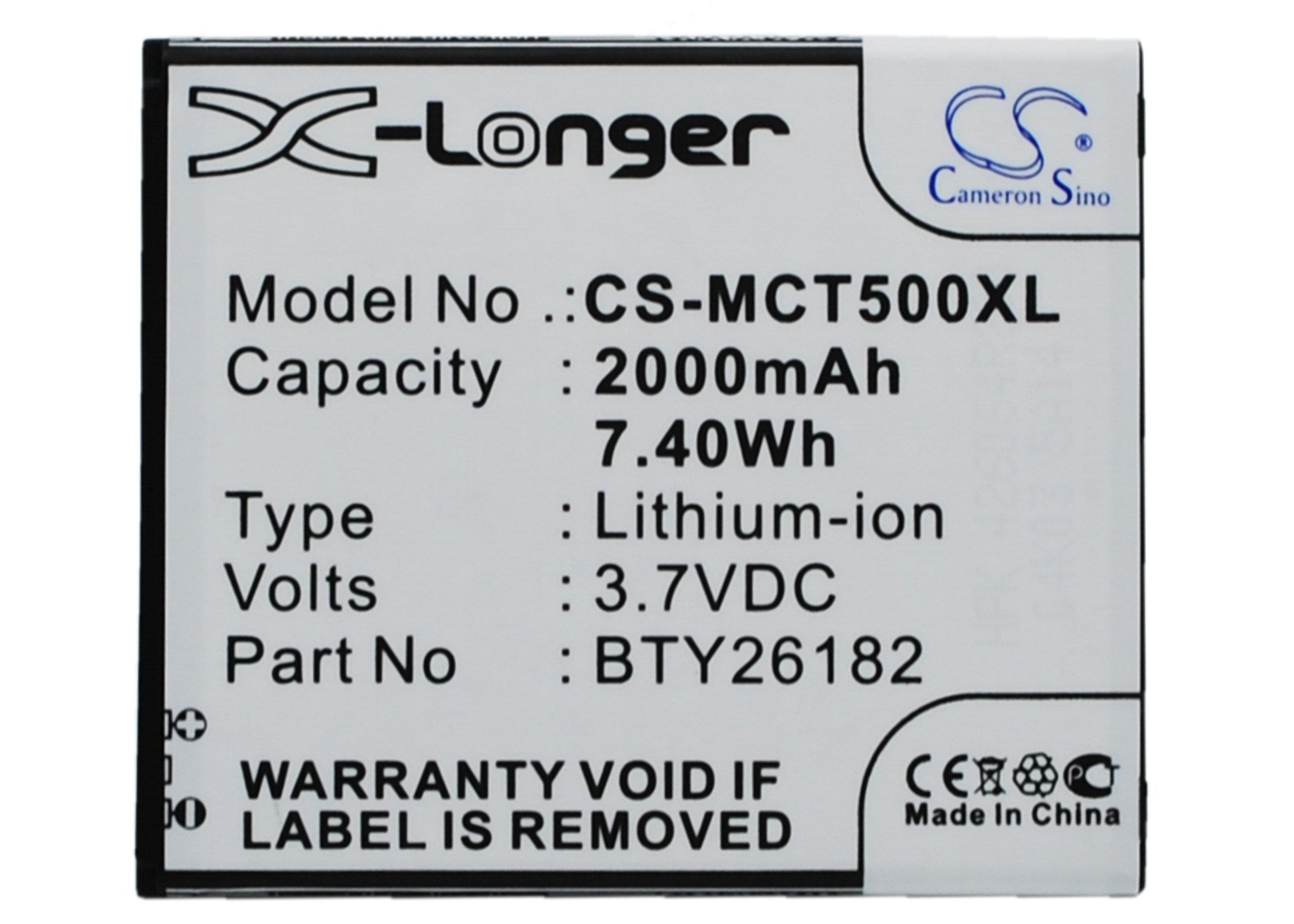 2000mAh Battery - CS-MCT500XL / Li-ion / Volts: 3.7