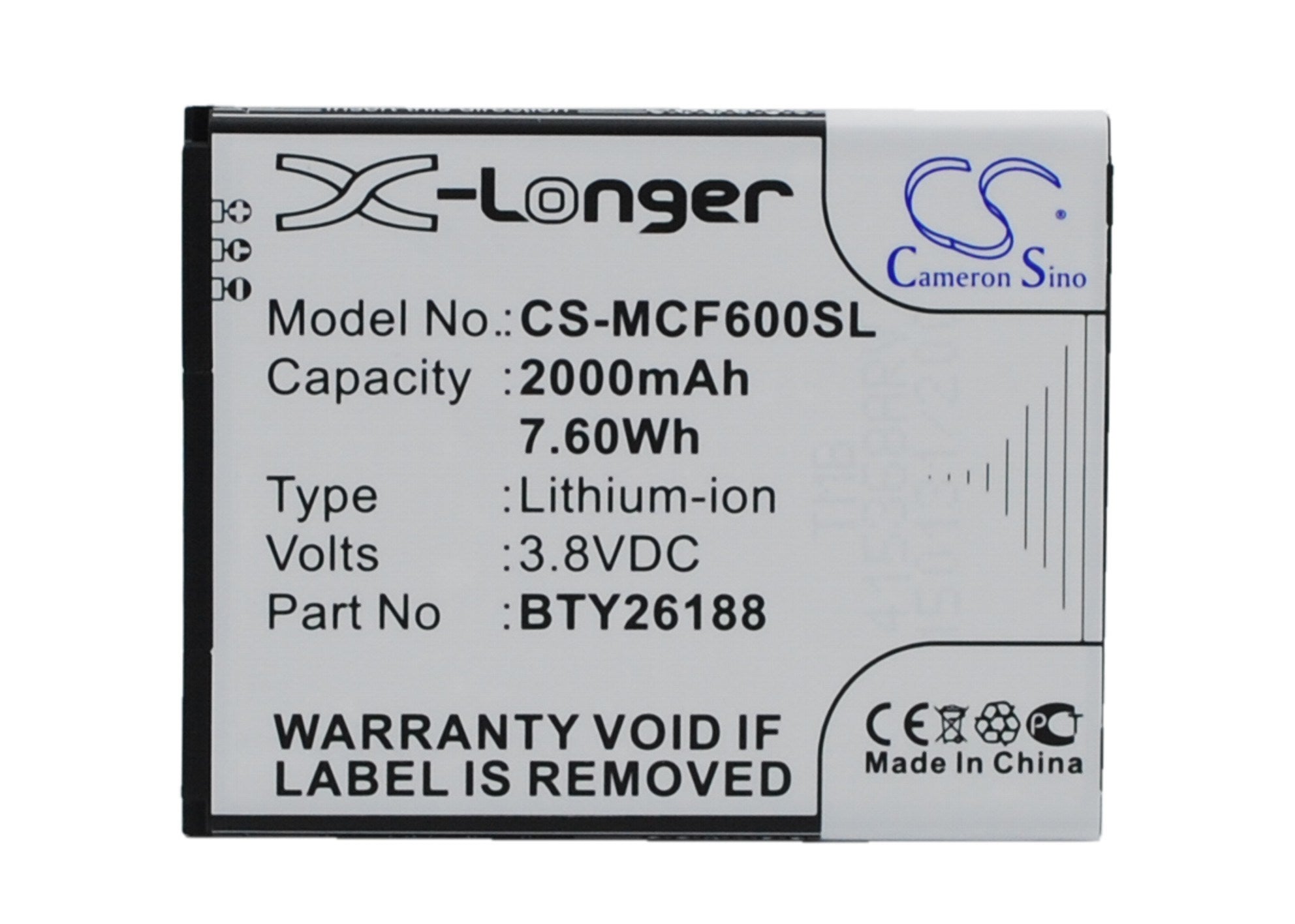 2000mAh Battery - CS-MCF600SL / Li-ion / Volts: 3.8