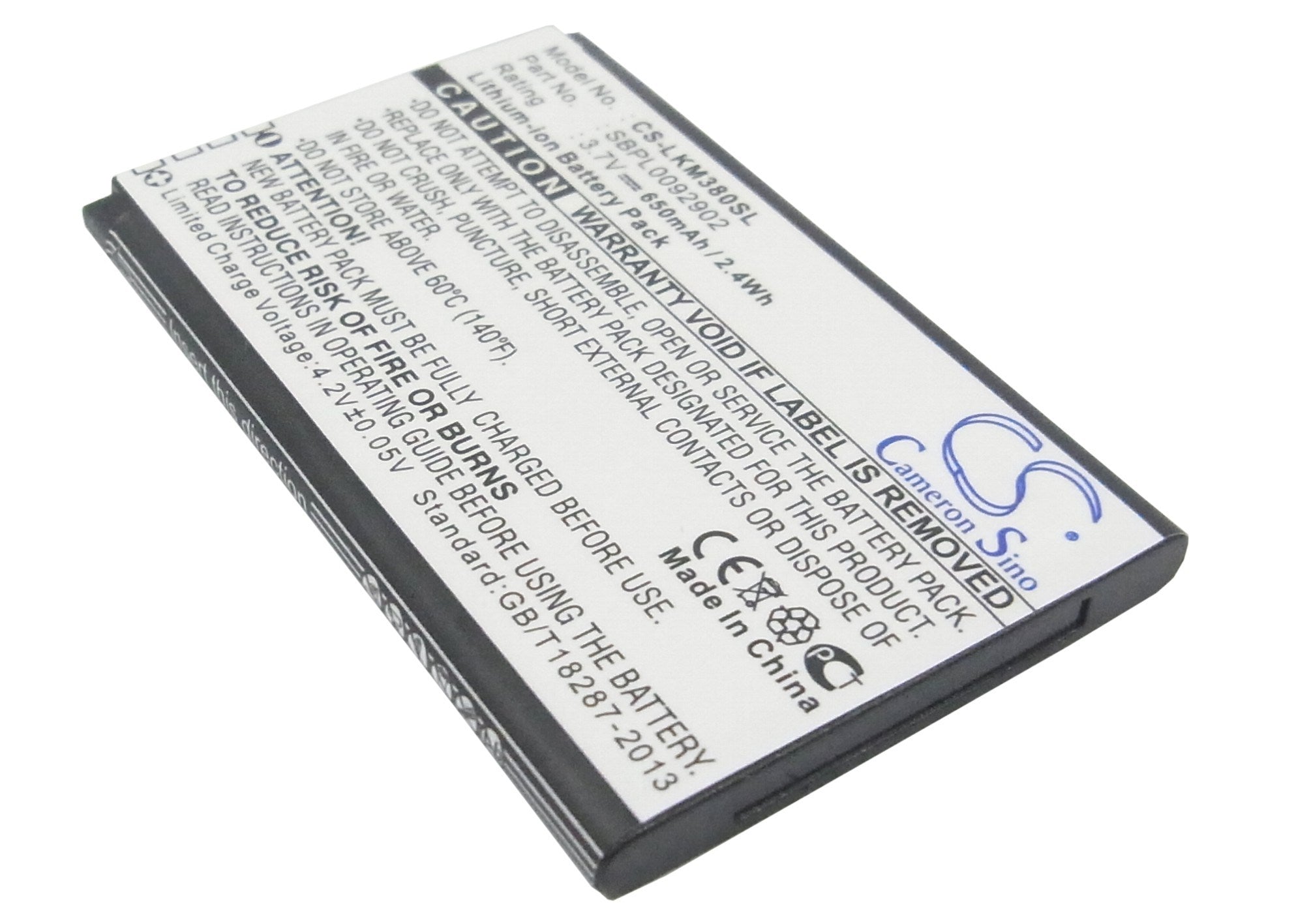 650mAh Battery - CS-LKM380SL / Li-ion / Volts: 3.7