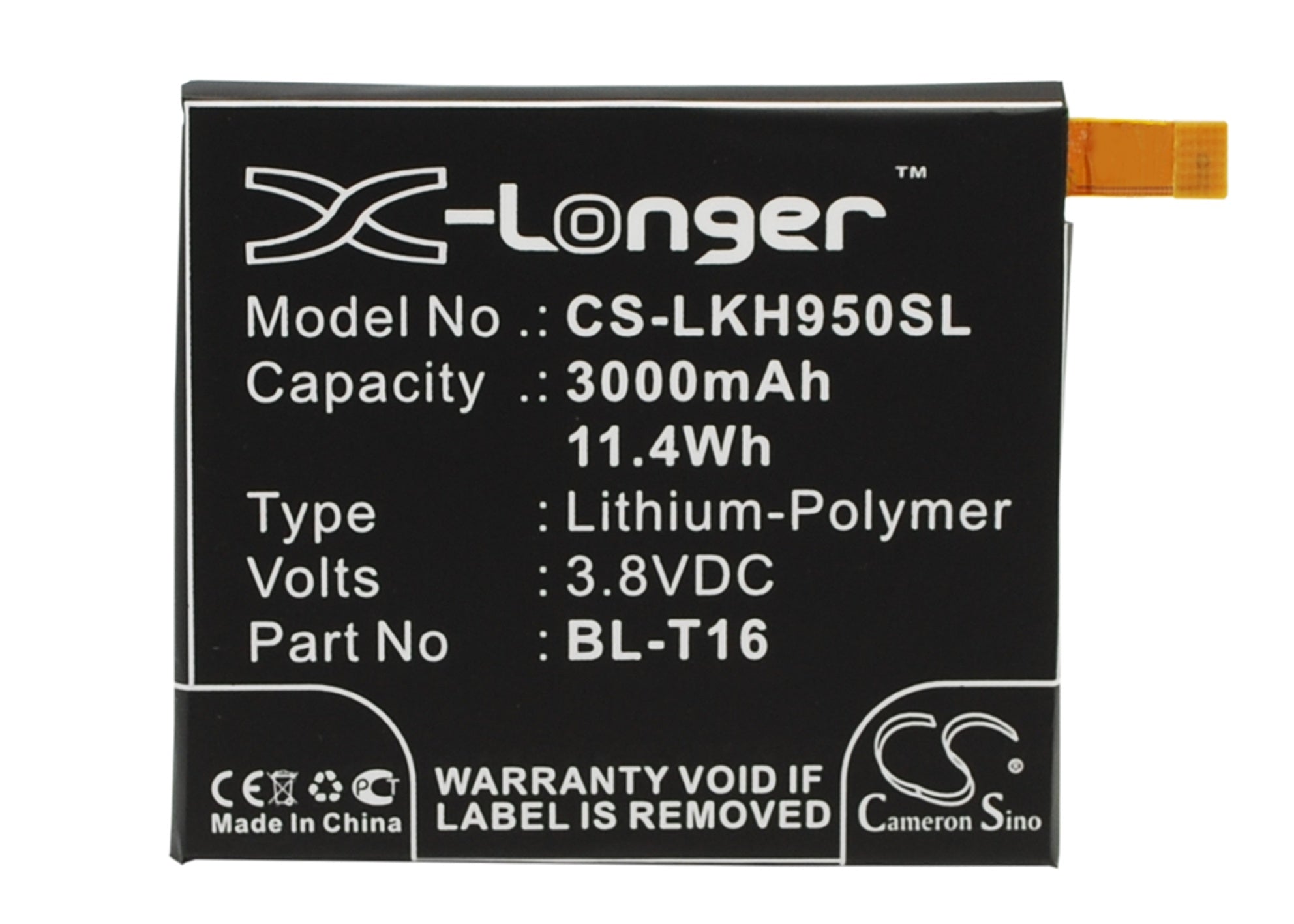 3000mAh Battery - CS-LKH950SL / Li-Polymer / Volts: 3.8