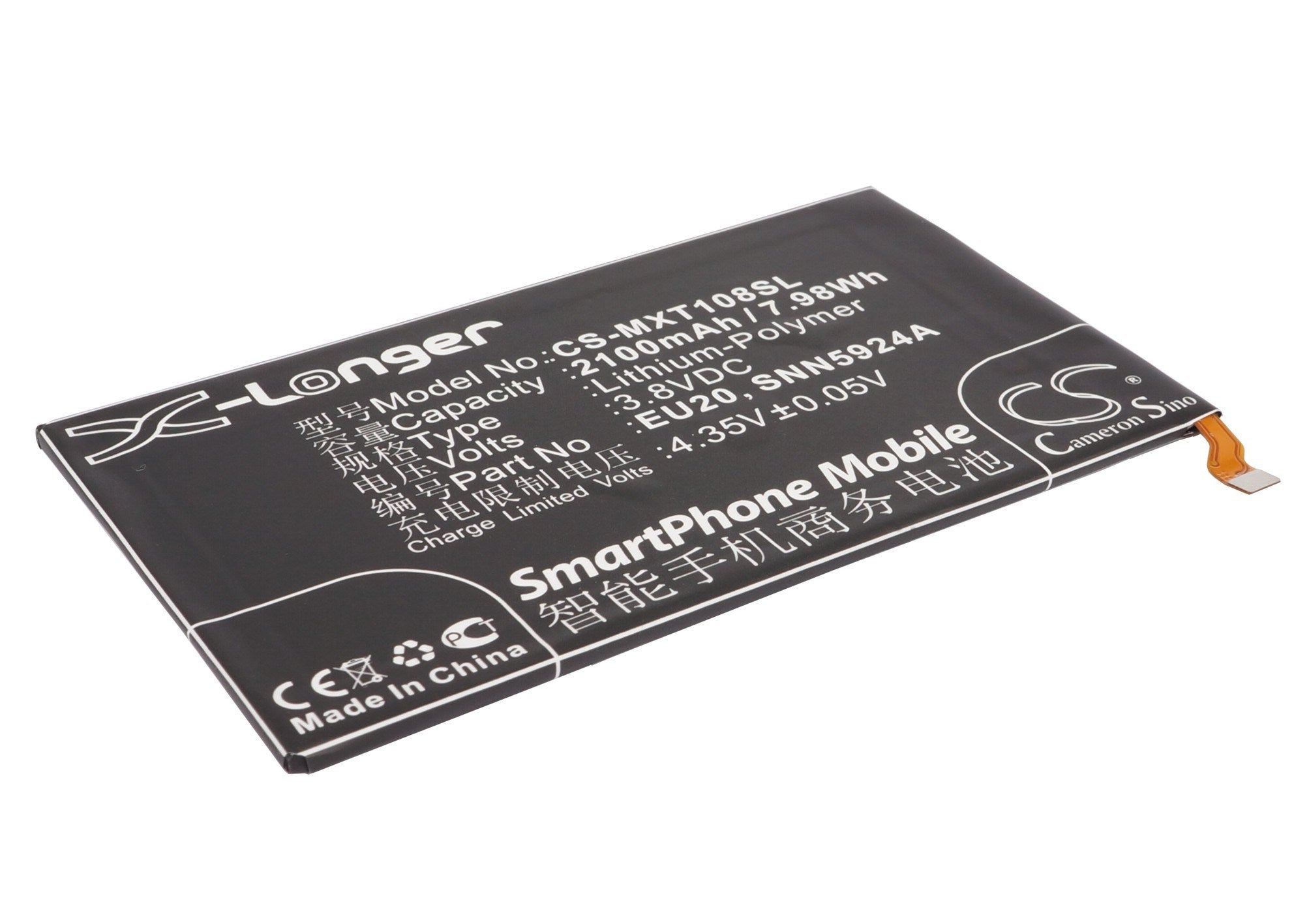 2100mAh Battery - CS-MXT108SL / Li-Polymer / Volts: 3.8