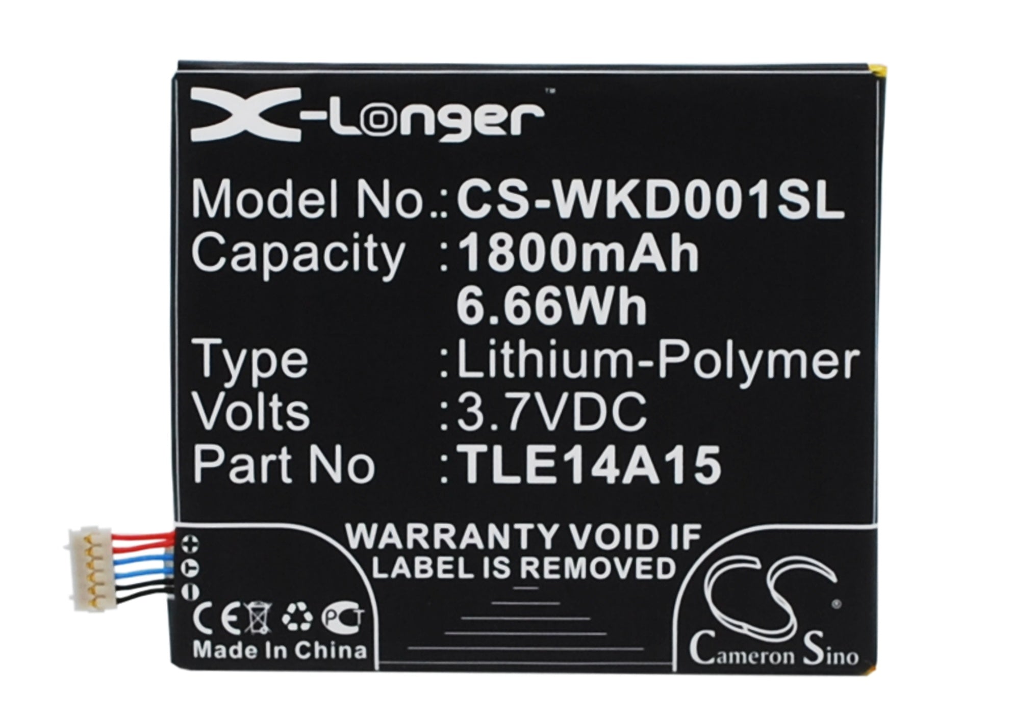 1800mAh Battery - CS-WKD001SL / Li-Polymer / Volts: 3.7