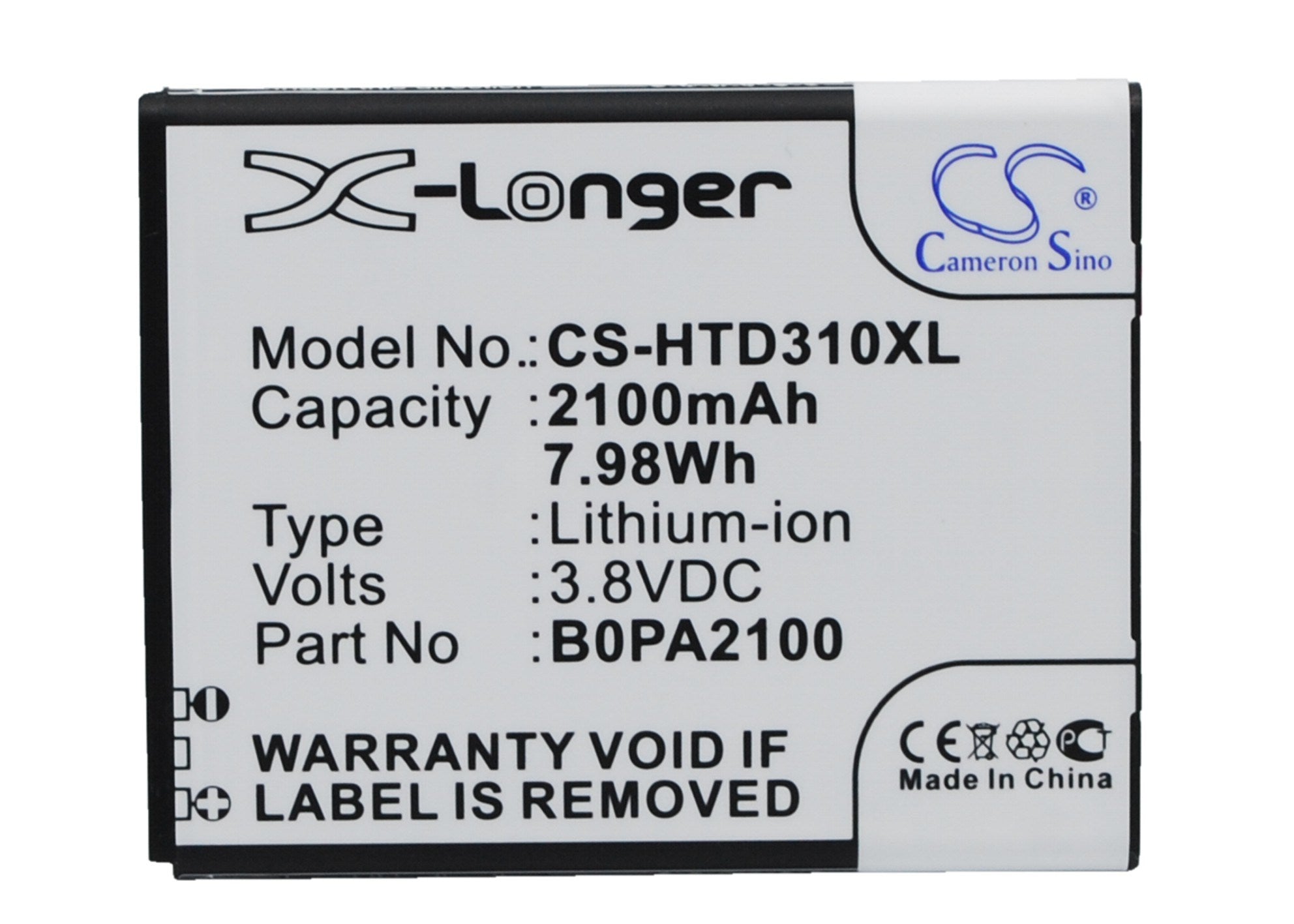 2100mAh Battery - CS-HTD310XL / Li-ion / Volts: 3.8