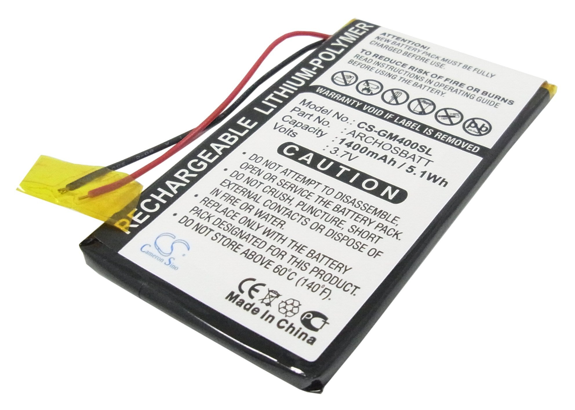 1400mAh Battery - CS-GM400SL / Li-Polymer / Volts: 3.7
