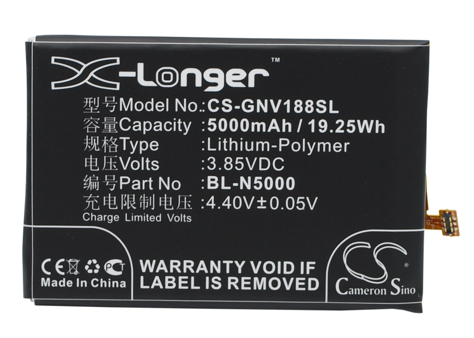 5000mAh Battery - CS-GNV188SL / Li-Polymer / Volts: 3.85