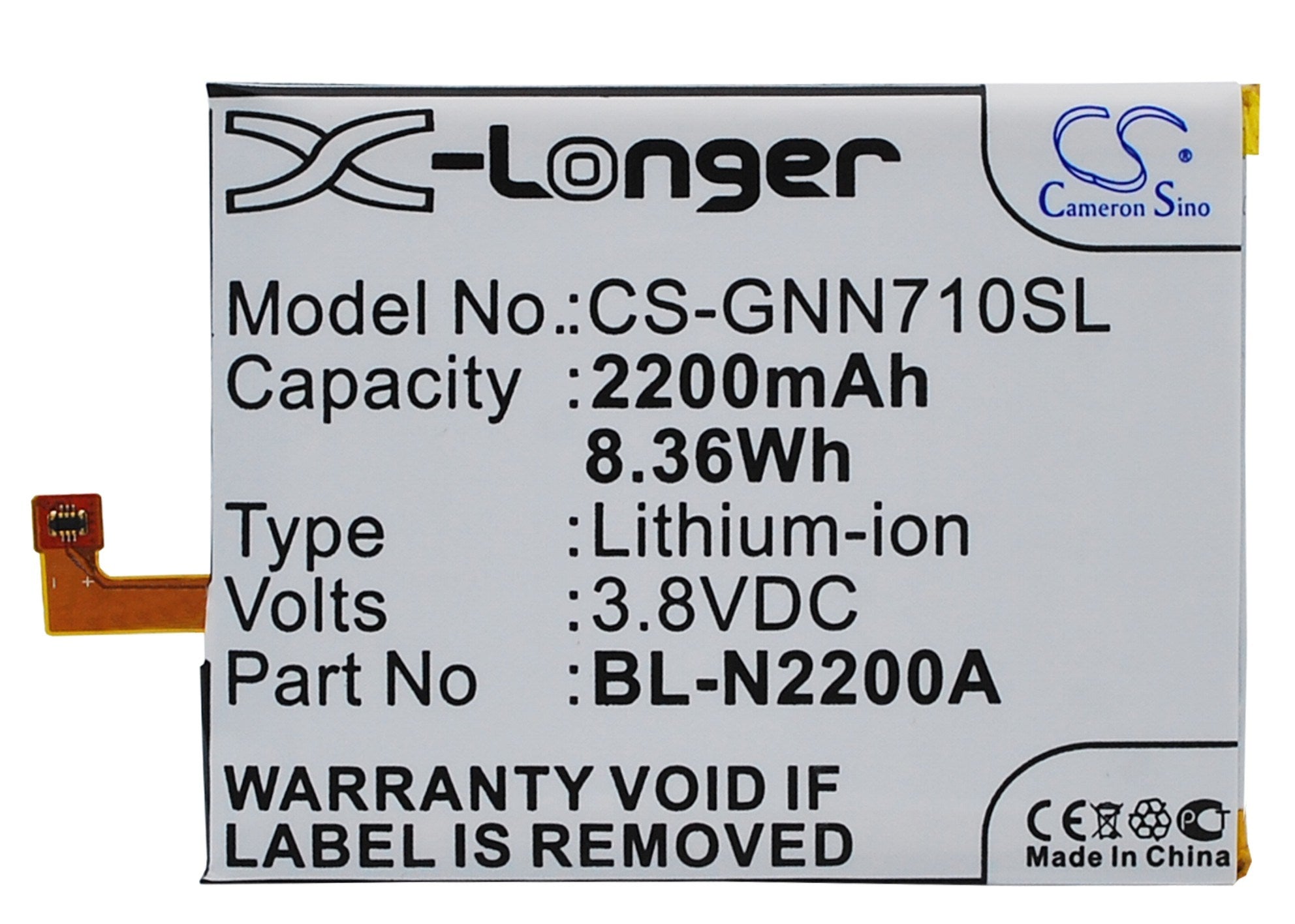 2200mAh Battery - CS-GNN710SL / Li-Polymer / Volts: 3.8