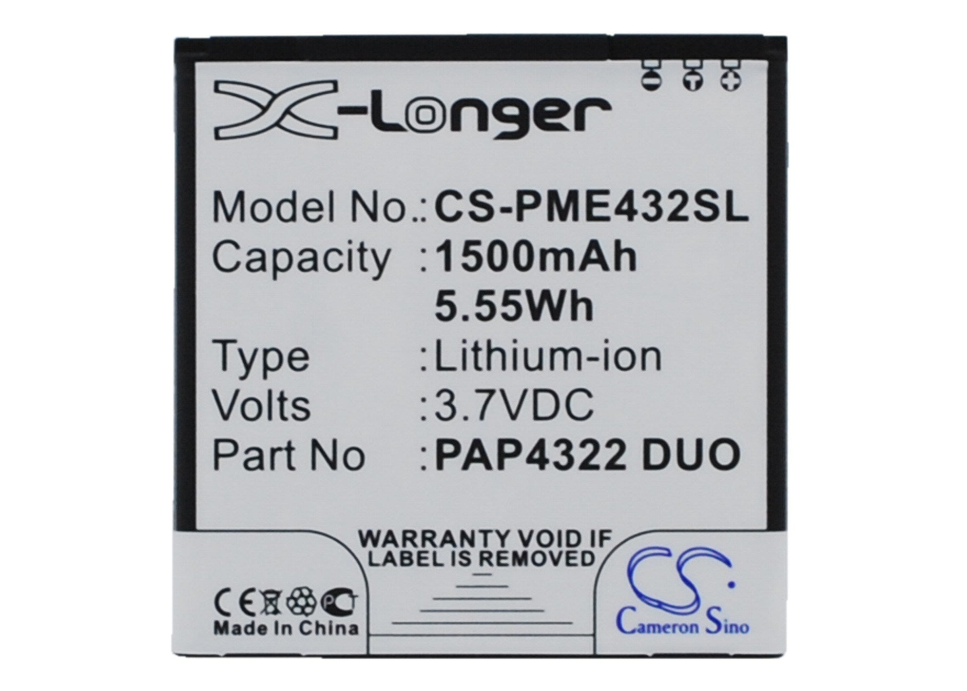 1500mAh Battery - CS-PME432SL / Li-ion / Volts: 3.7