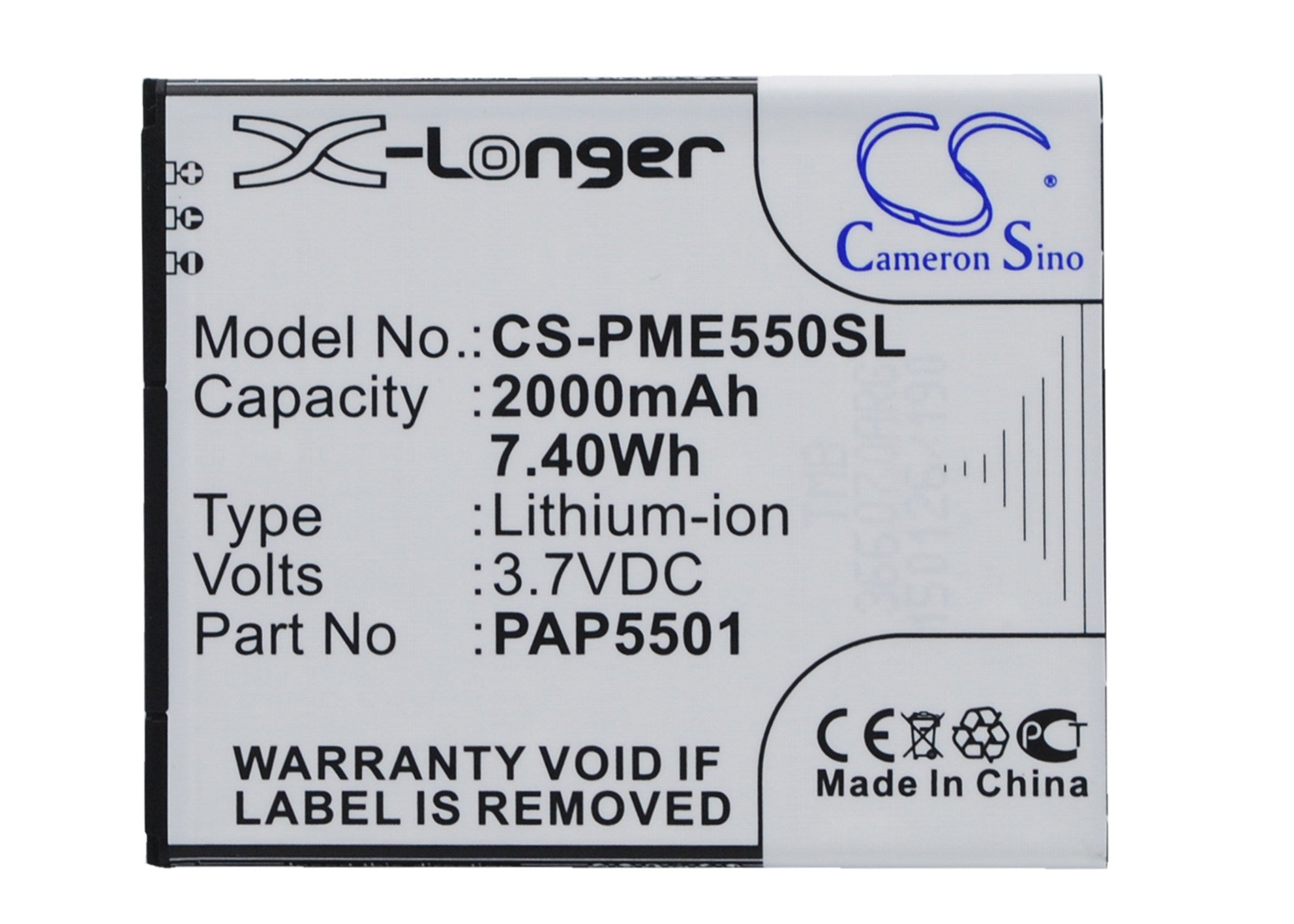 2000mAh Battery - CS-PME550SL / Li-ion / Volts: 3.7