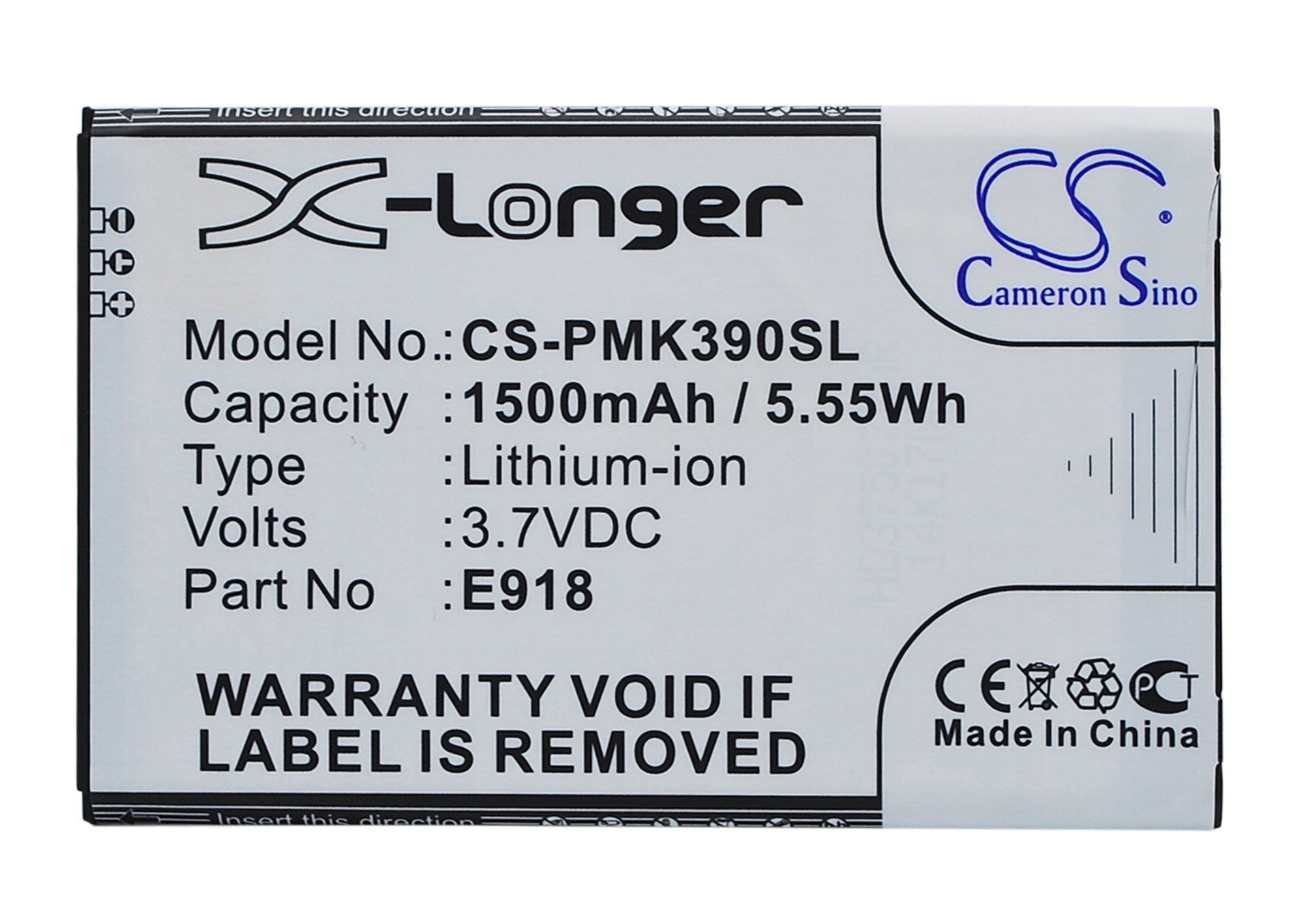 1500mAh Battery - CS-PMK390SL / Li-ion / Volts: 3.7