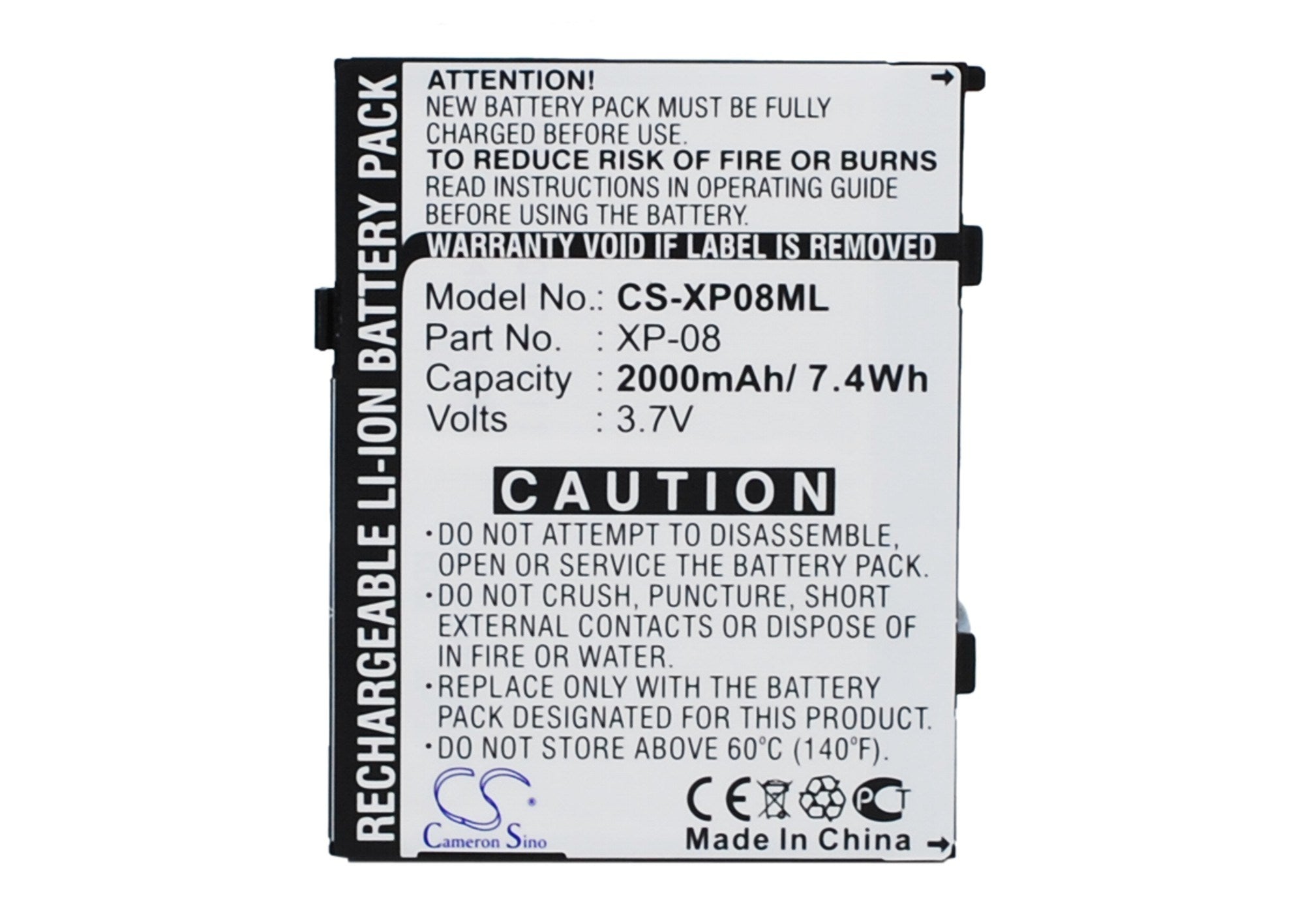 2000mAh Battery - CS-XP08ML / Li-ion / Volts: 3.7