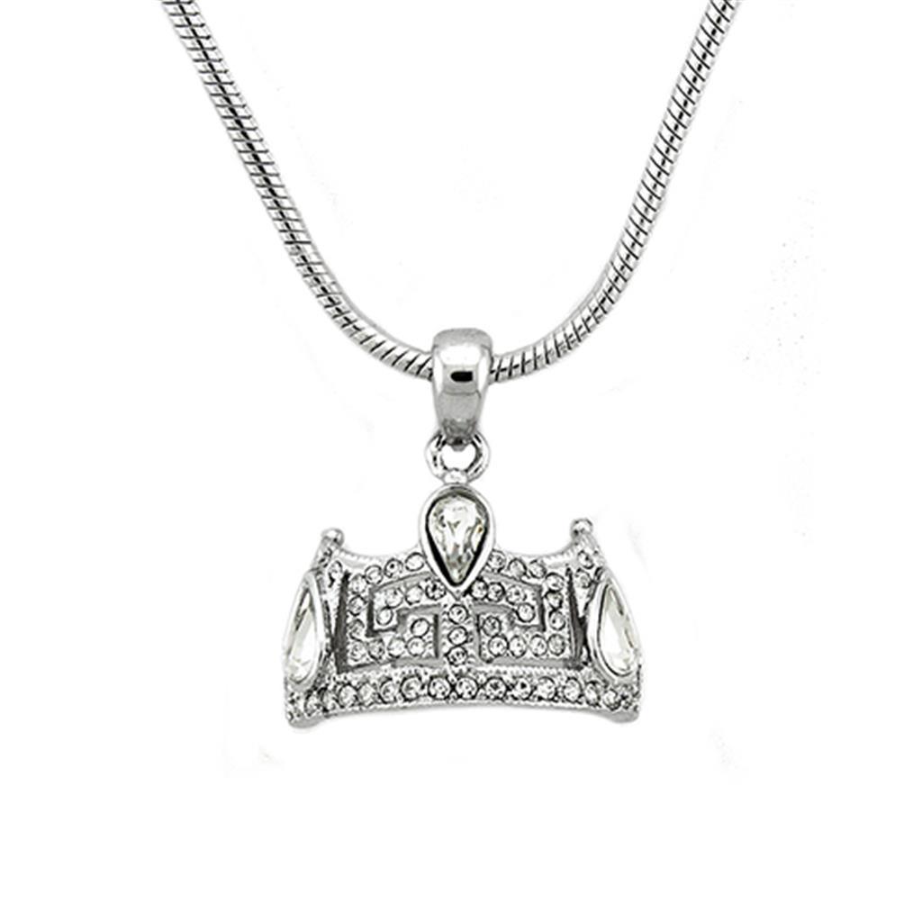 LOA1353 - Rhodium Brass Chain Pendant with Top Grade Crystal in Clear