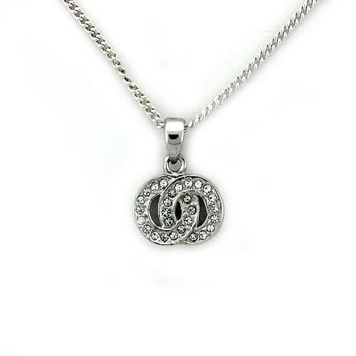 LOA1163 - Rhodium Brass Chain Pendant with Top Grade Crystal in Clear