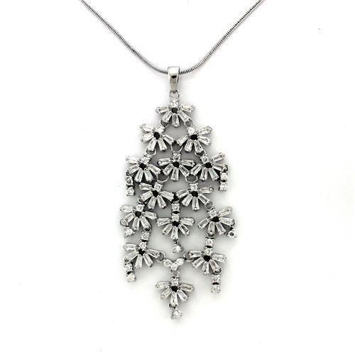 LOA1311 - Rhodium Brass Chain Pendant with AAA Grade CZ in Clear