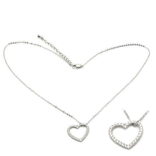 LOS032 - Rhodium 925 Sterling Silver Chain Pendant with AAA Grade CZ in Clear