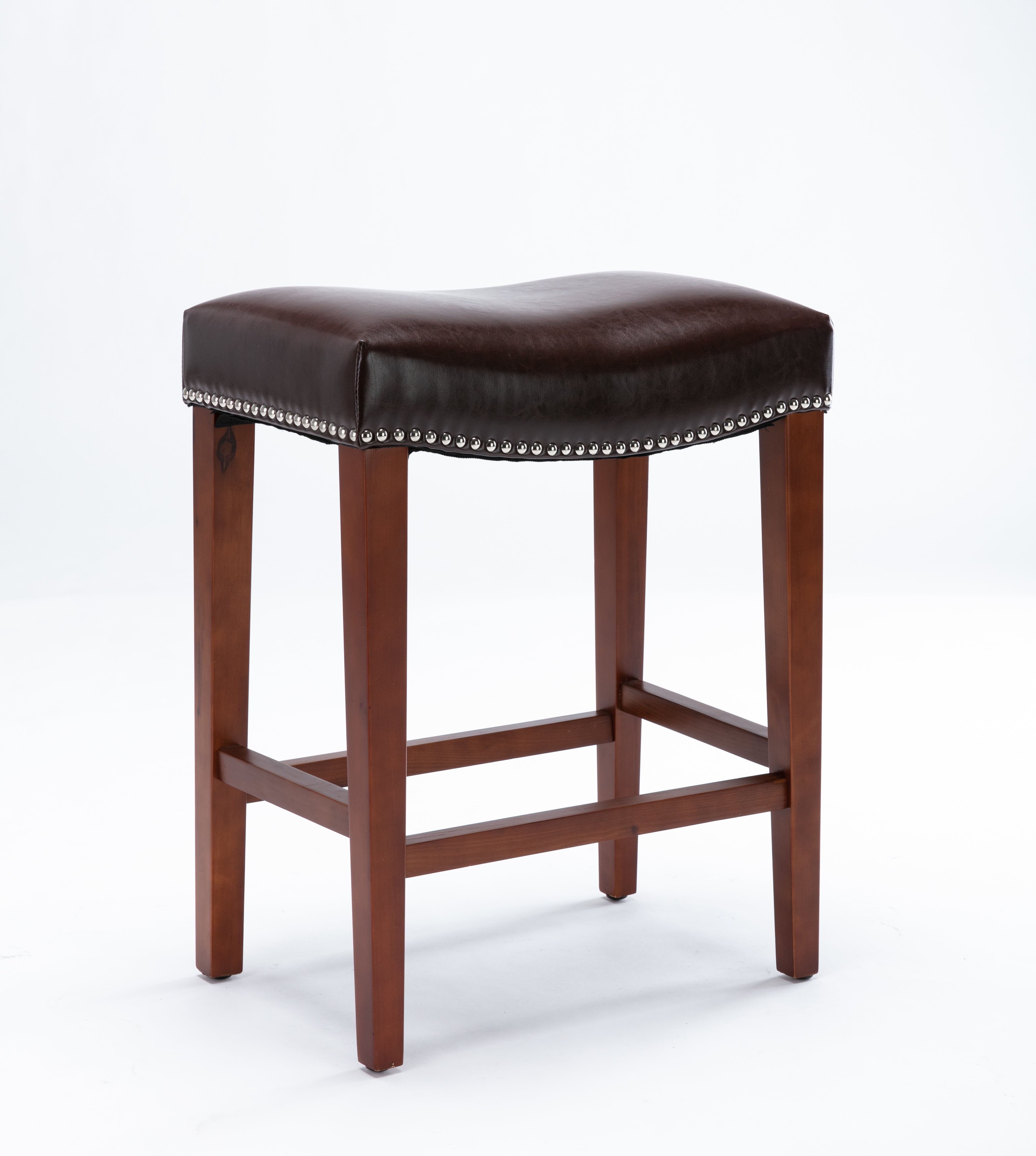 Dark Brown Leather Barstool 2 pcs Set