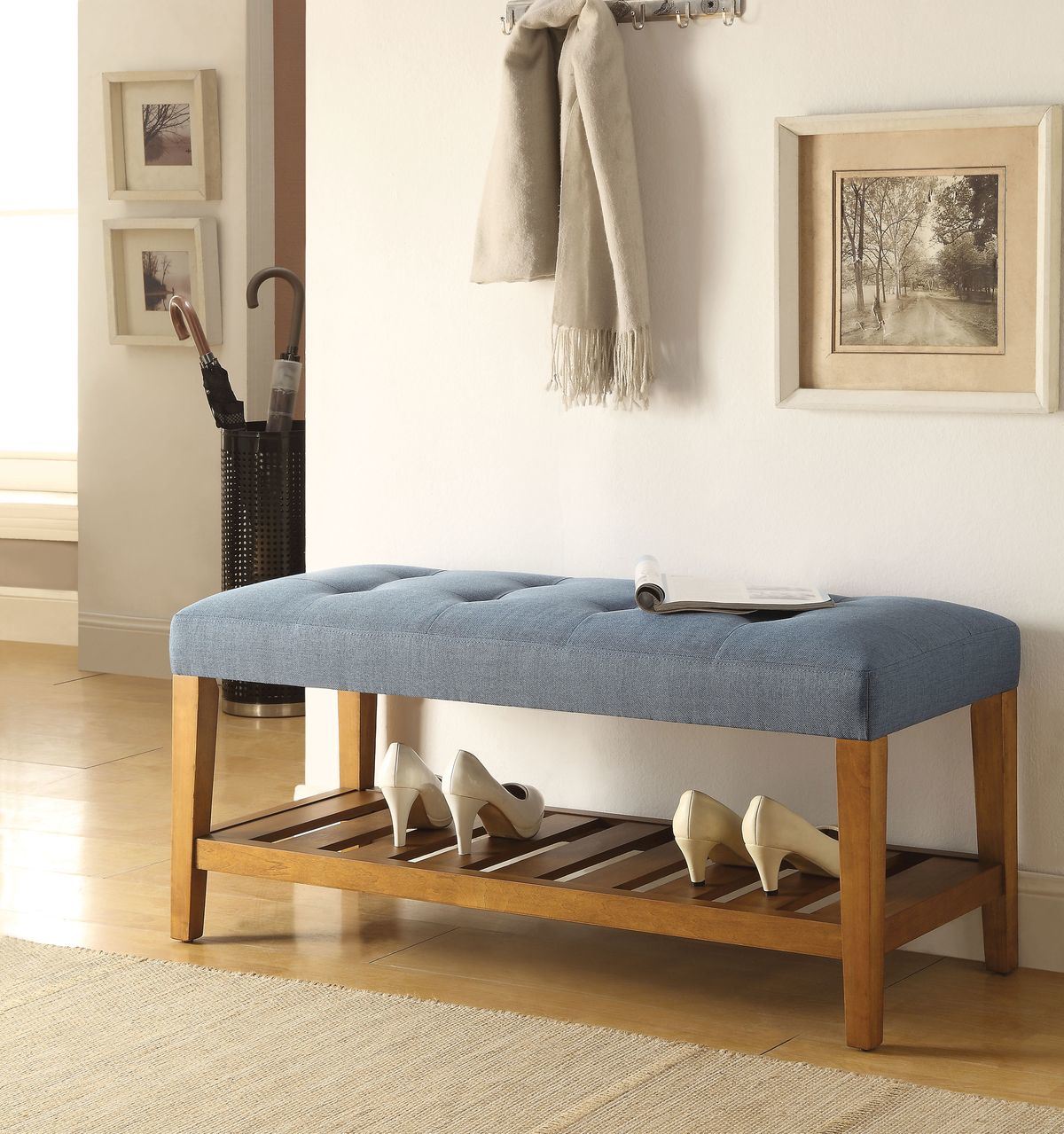 Charla Bench in Blue & Oak YF