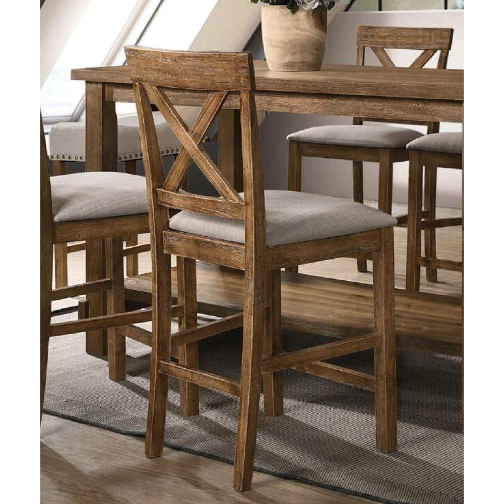 Martha II Counter Height Chair (Set-2) in Tan Linen & Weathered Oak