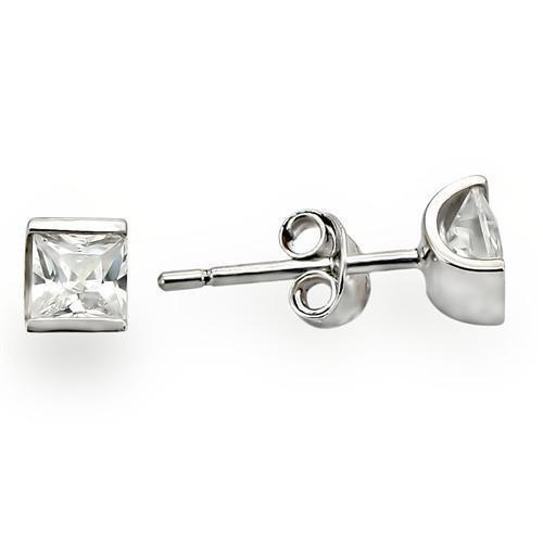 0W388 - Rhodium 925 Sterling Silver Earrings with AAA Grade CZ in Clear