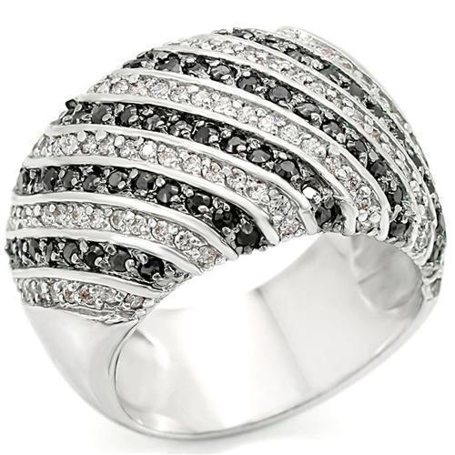 0W351 - Rhodium + Ruthenium Brass Ring with AAA Grade CZ in Jet