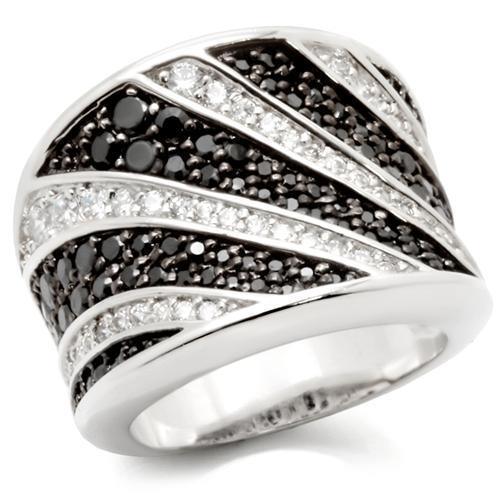 0W242 - Rhodium + Ruthenium Brass Ring with AAA Grade CZ in Jet