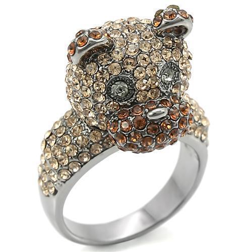 0W279 - Ruthenium Brass Ring with Top Grade Crystal in Multi Color