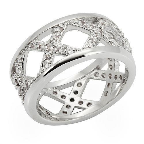 0W266 - Rhodium Brass Ring with AAA Grade CZ in Clear