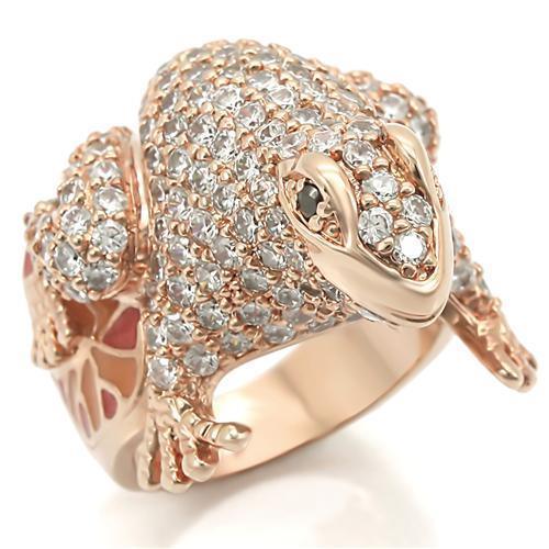 0W283 - Rose Gold Brass Ring with AAA Grade CZ in Jet