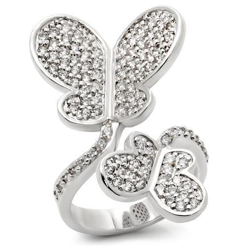 0W237 - Rhodium Brass Ring with AAA Grade CZ in Clear