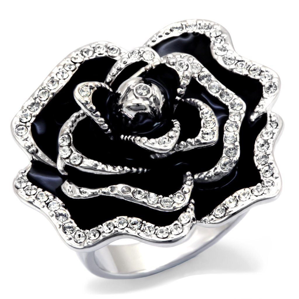 0W252 - Rhodium Brass Ring with Top Grade Crystal in Clear