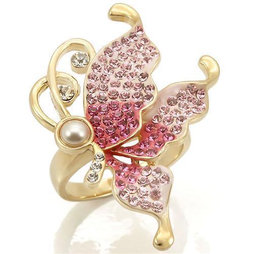 0W289 - Gold Brass Ring with Top Grade Crystal in Multi Color