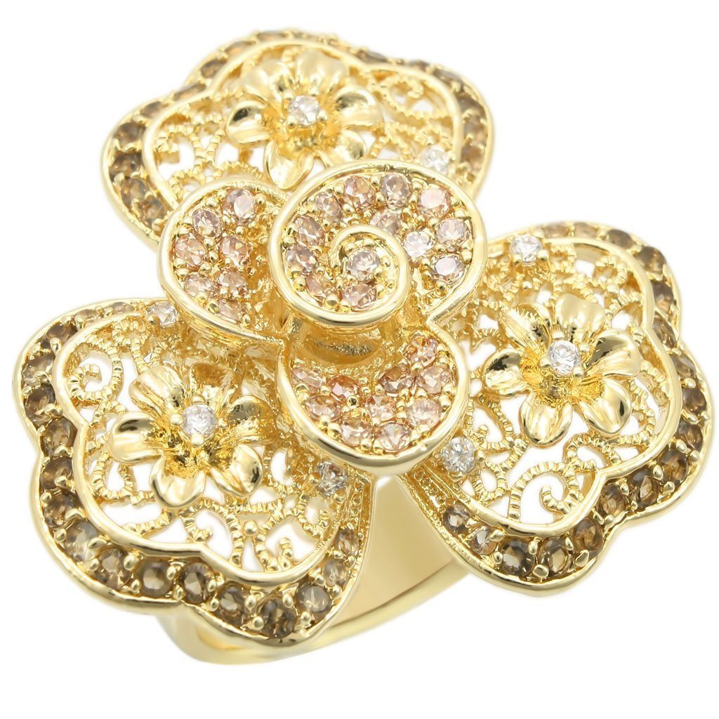 0W312 - Gold Brass Ring with AAA Grade CZ in Multi Color