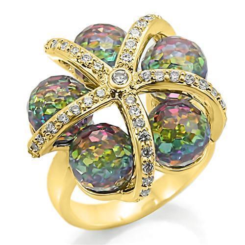 0W299 - Gold Plated Brass Ring with Top Grade Crystal in Multi Color