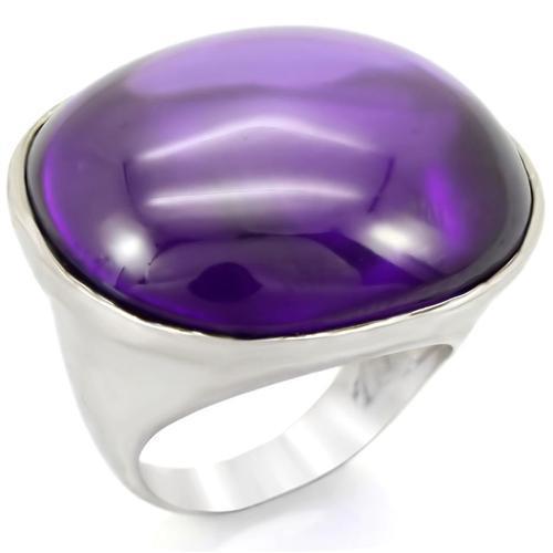 0W345 - Rhodium Brass Ring with Genuine Stone in Amethyst