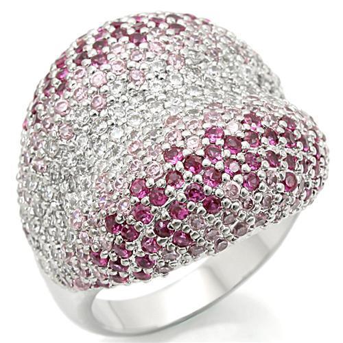 0W322 - Rhodium Brass Ring with AAA Grade CZ in Multi Color
