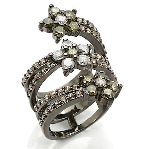 0W293 - Ruthenium Brass Ring with AAA Grade CZ in Multi Color