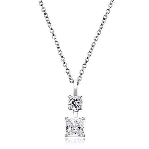 3W1374 - Rhodium 925 Sterling Silver Chain Pendant with AAA Grade CZ in Clear