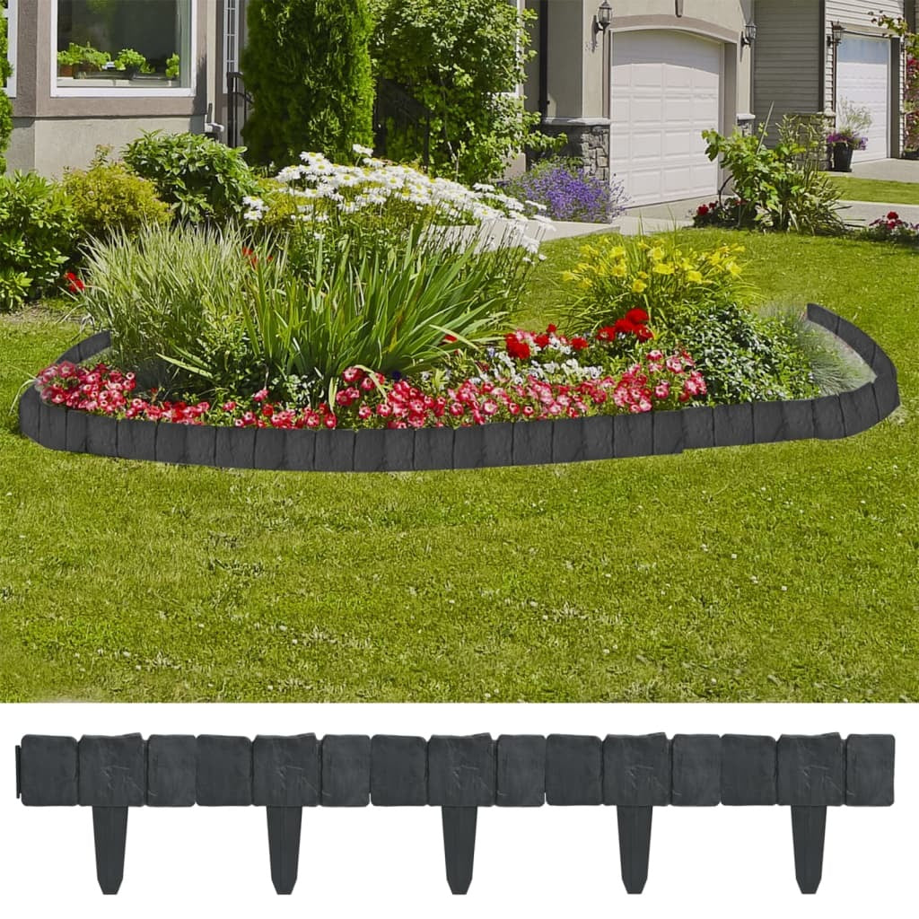 Plastic Garden / Lawn Fence Stone Look 41 pcs 32.8'