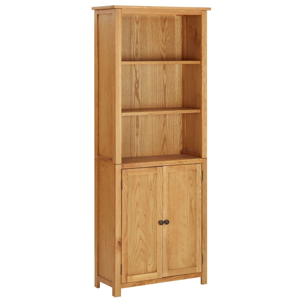 Bookcase with 2 Doors 27.6"x11.8"x70.9" Solid Oak Wood