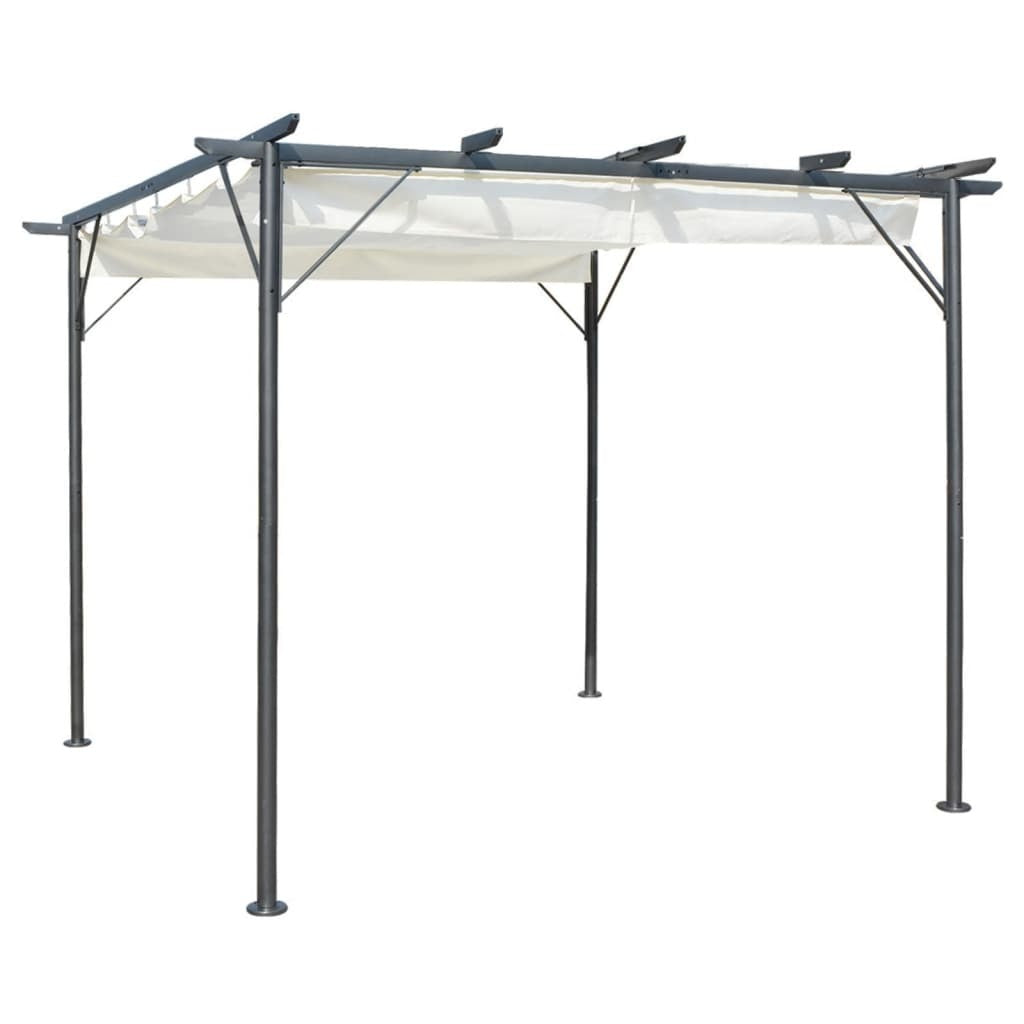 Pergola with Retractable Roof Cream White 9.8'x9.8' Steel