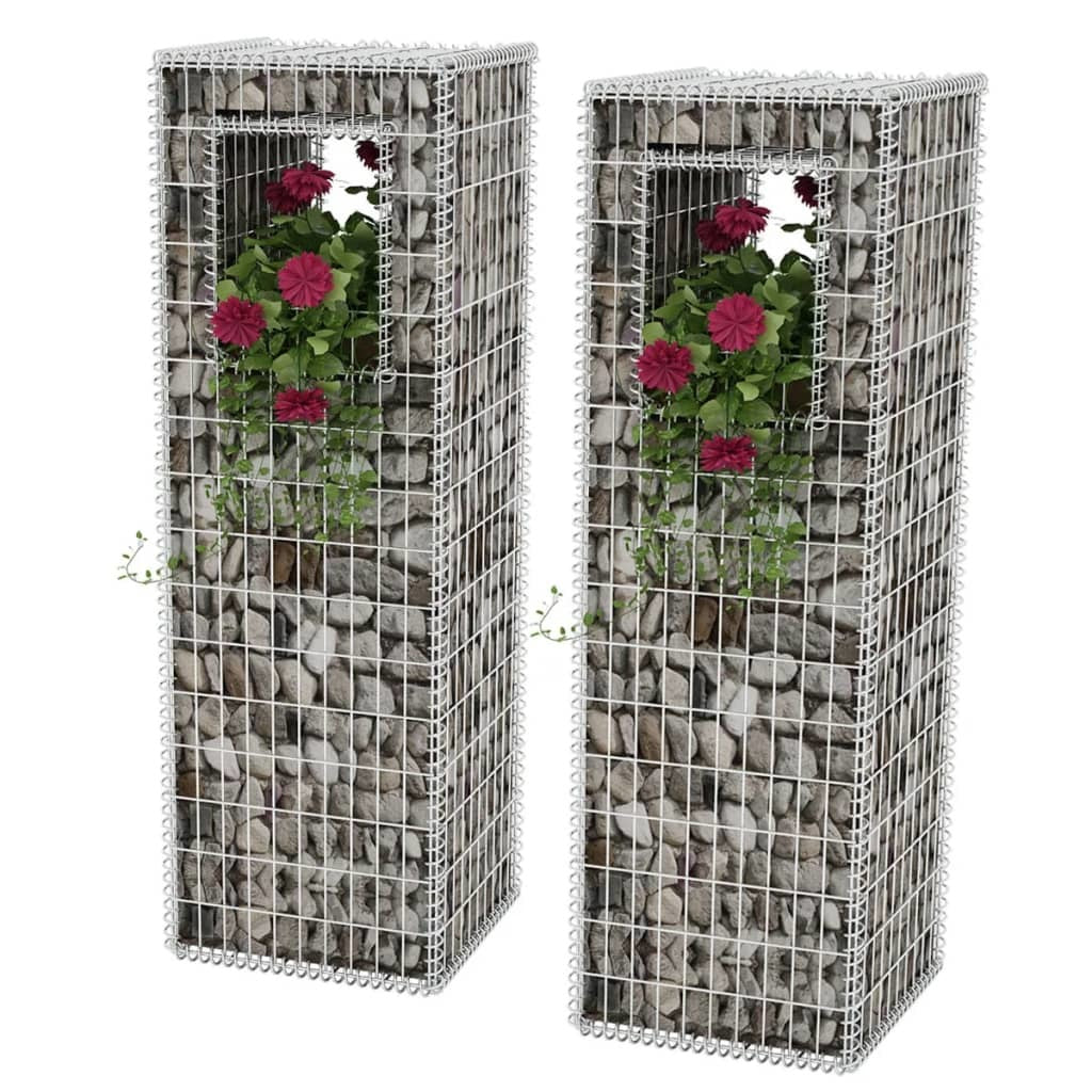 Gabion Basket Posts/Planters 2 pcs Steel 19.7"x19.7"x63"