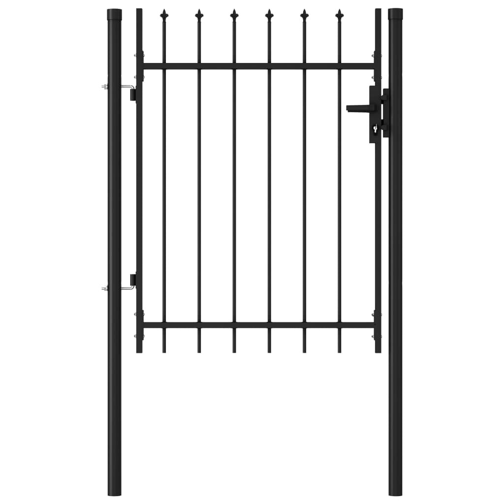 Fence Gate Single Door with Spike Top Steel 3.3'x3.9' Black