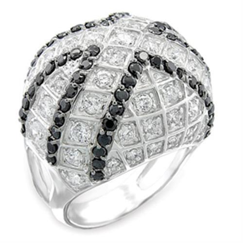 50518 - Rhodium + Ruthenium 925 Sterling Silver Ring with AAA Grade CZ in Jet